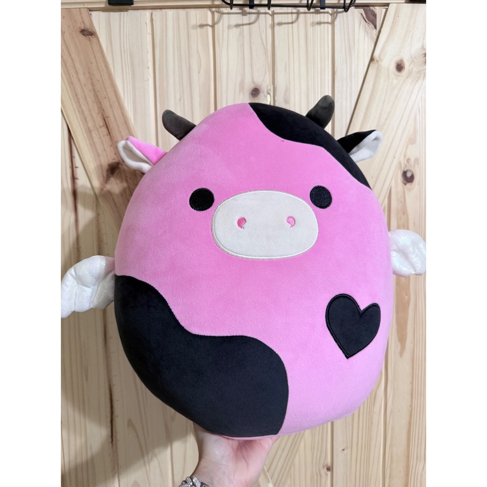 Squishmallows 18 Inch Reshma Pink Cow Black Heart Wings Valentine Plush Toy